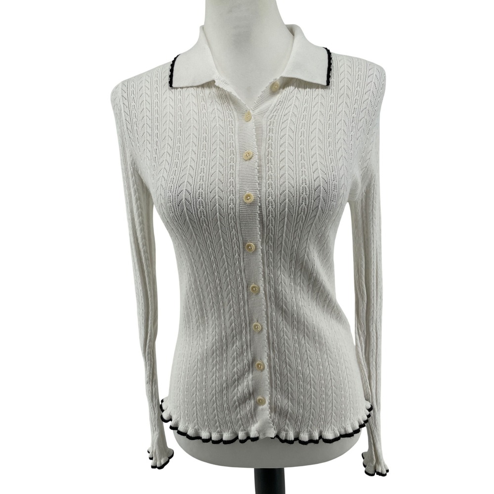 Madewell Cardigan Sweater Top Women Medium White Preppy Old Money French Girl